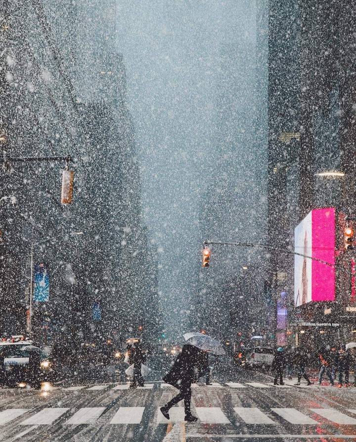 Snow falls