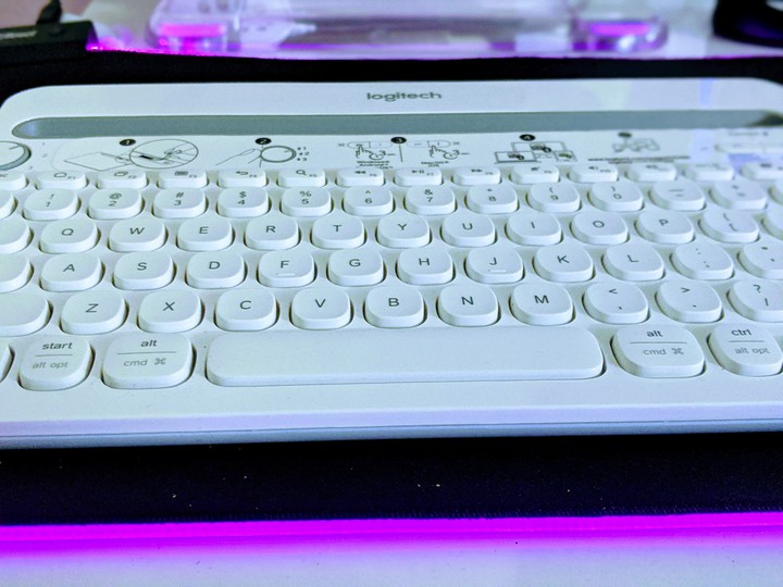 Lit desk & white Keyboard