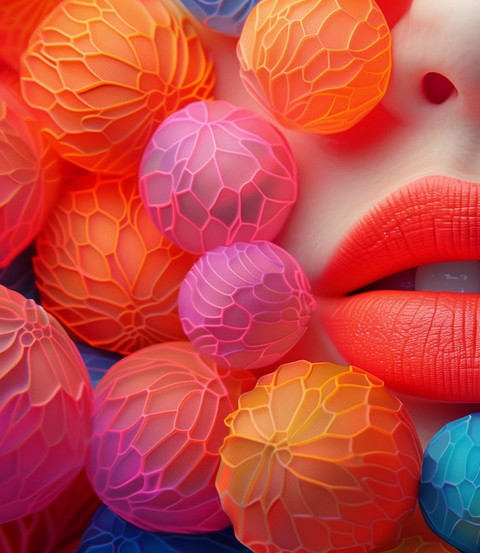 lips emerging through liquid glossy texture wallpaper background