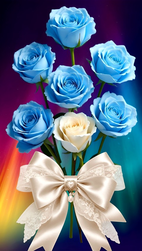 Blue with white roses in light