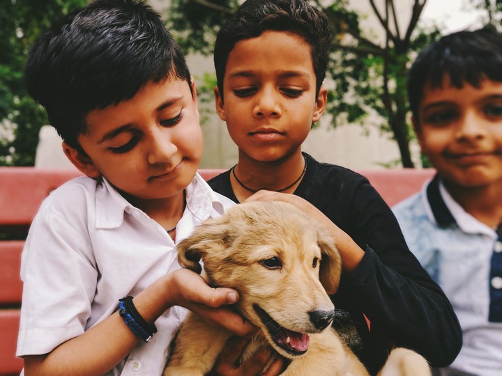 kids with puppy