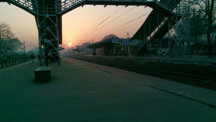The morning sunshine at an Indian Railway Station.