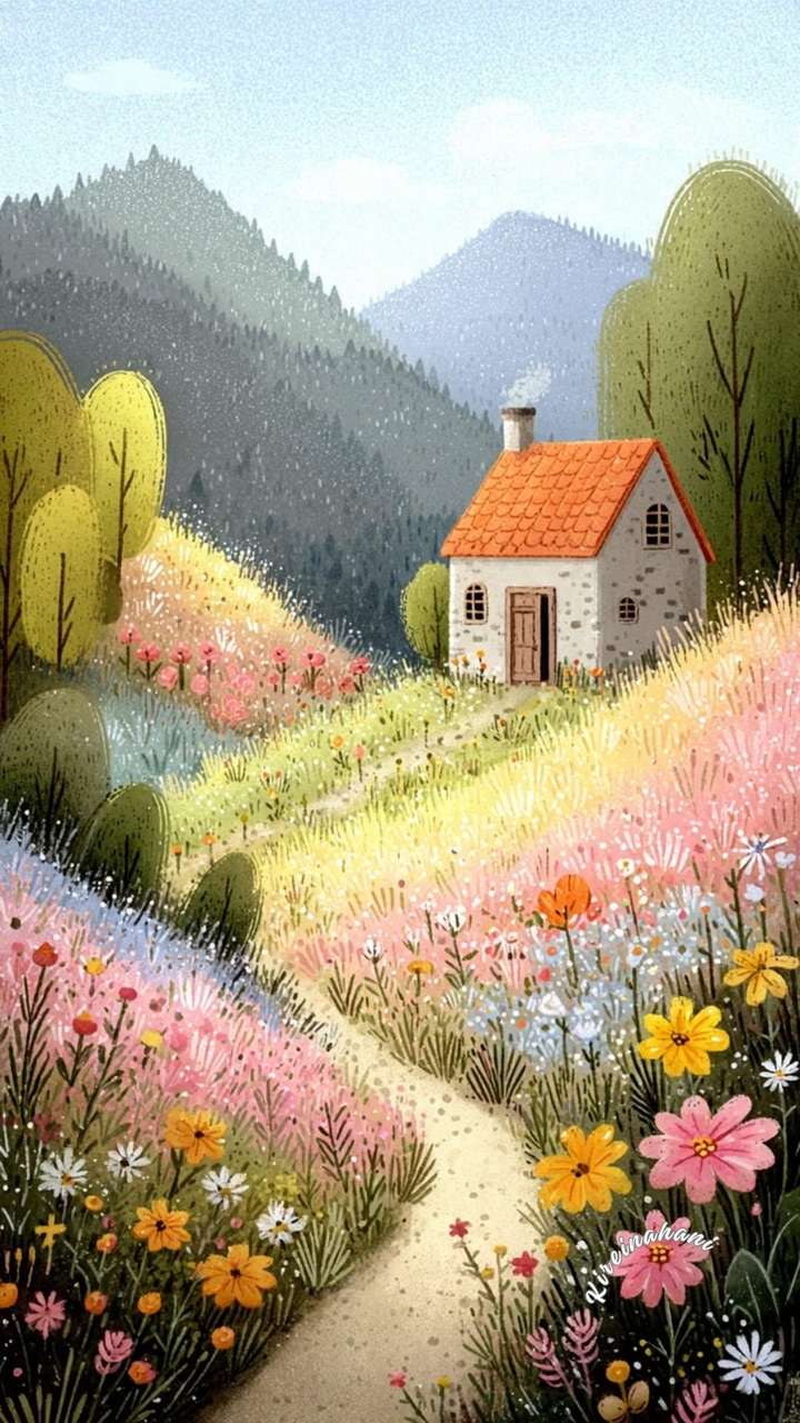 Village, meadow Hintergrundbilder