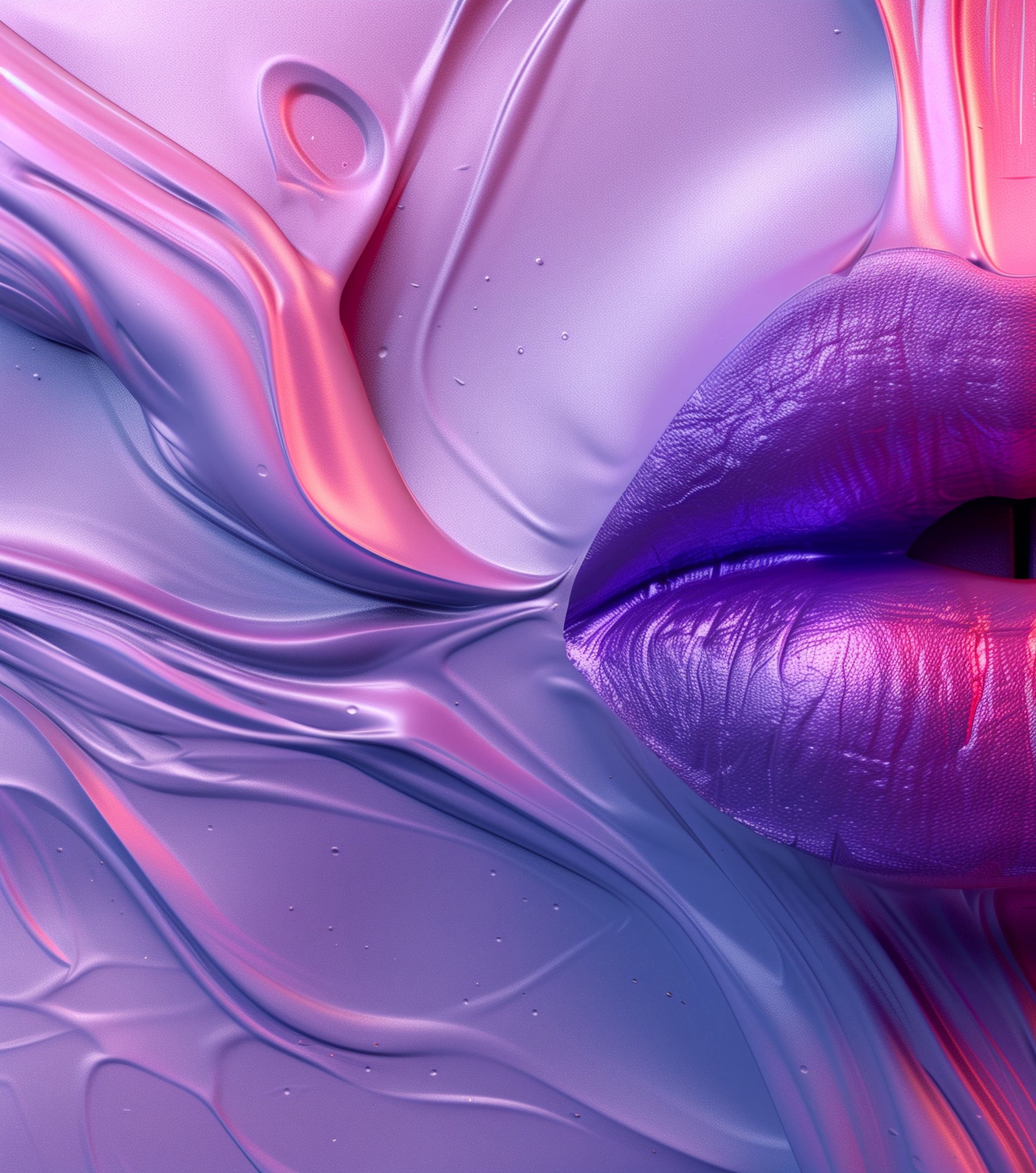 lips emerging through liquid glossy texture wallpaper background