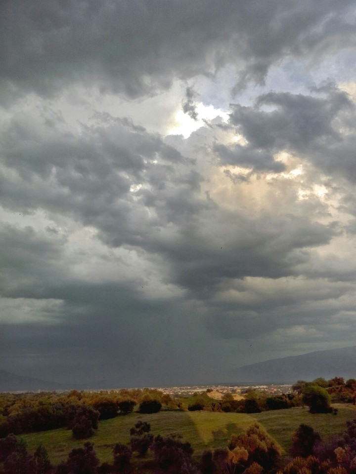 sun, rain, rainbow