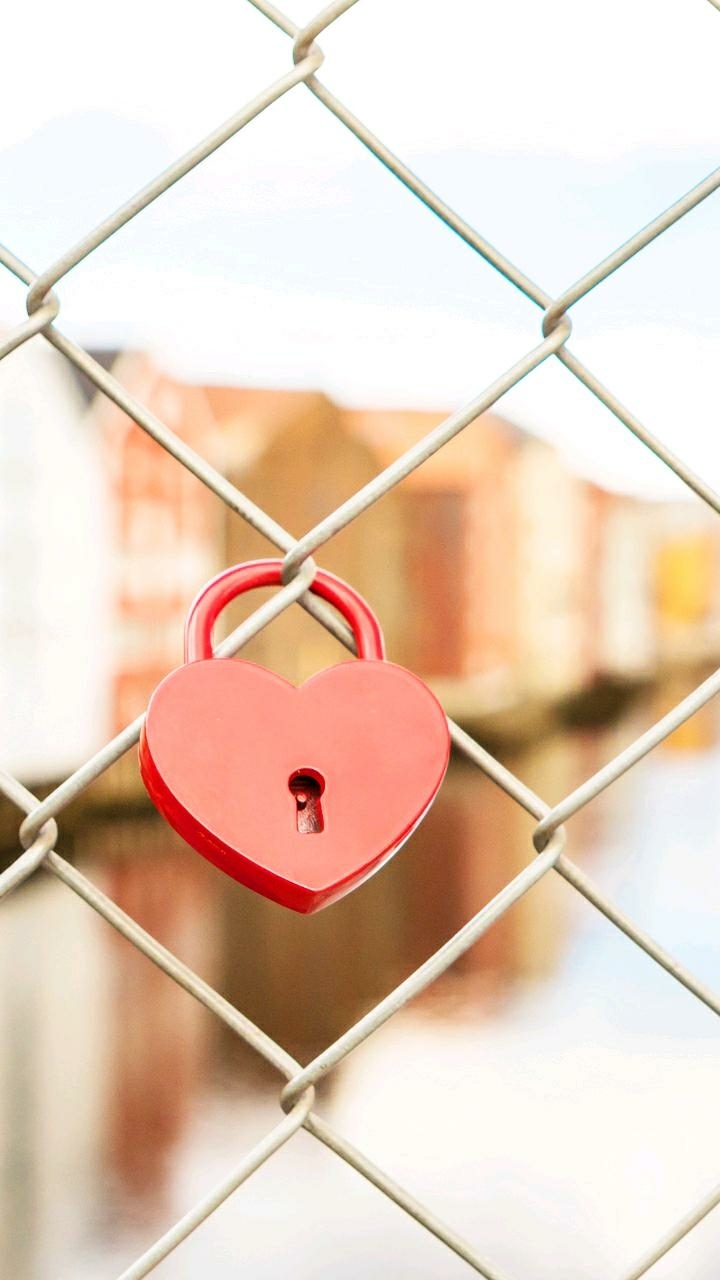 tiny heart locket on chain link fence