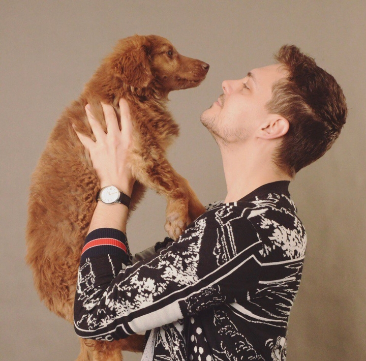 Milos Bikovic and dog