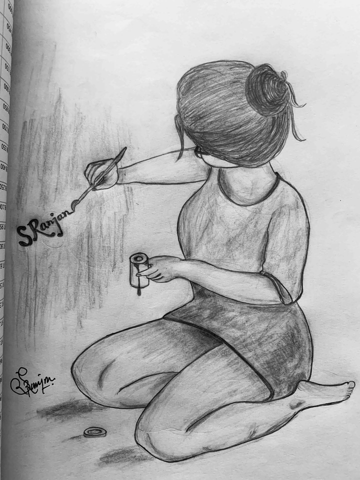 Girl draws painting