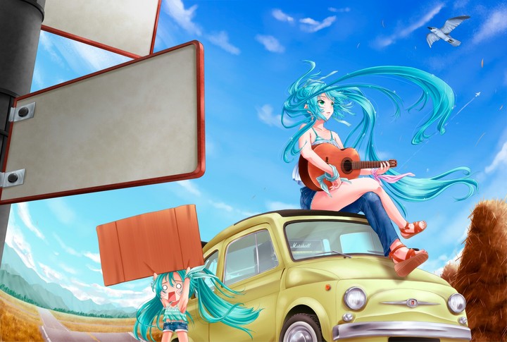 Miku on a Fiat 500