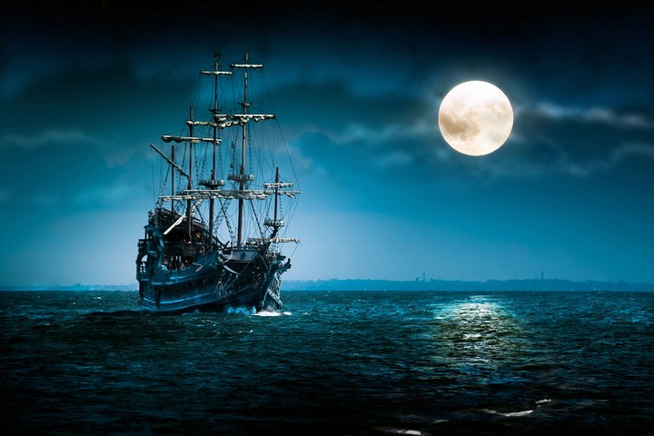 ship and moon