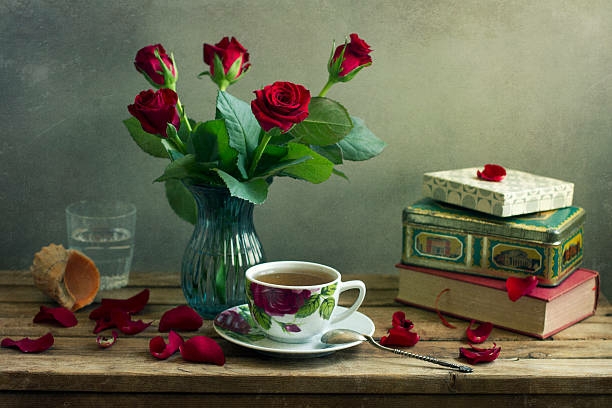 rose and teaware still-life