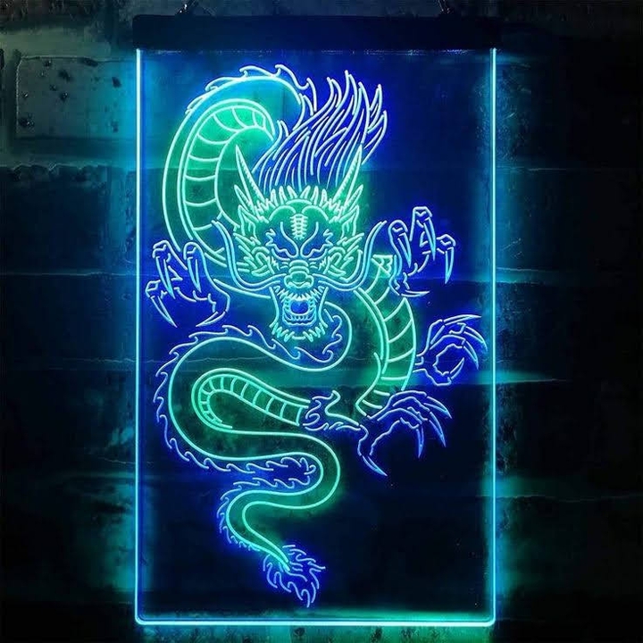 Green and Blue Neon Dragon