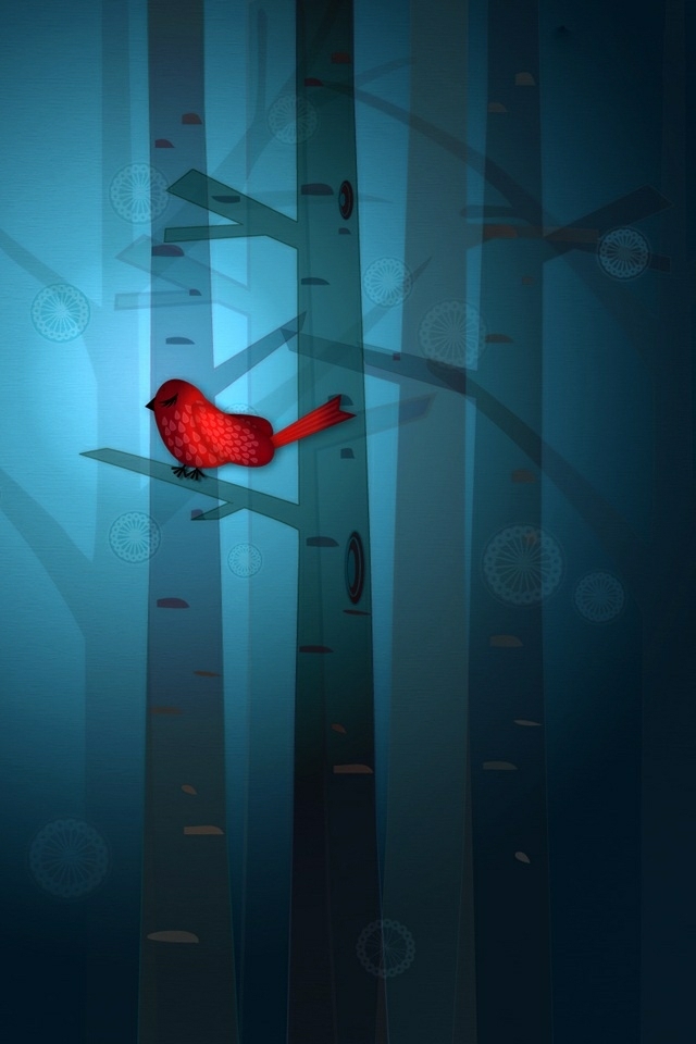 Red Bird on Blue