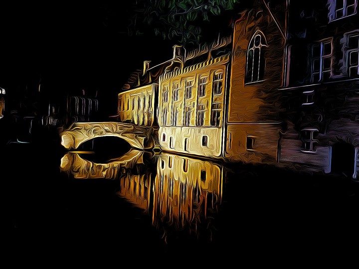 bruges at night, drawing