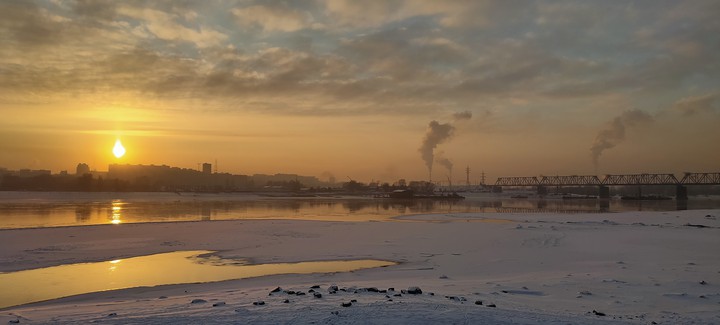 winter sunset in Siberia