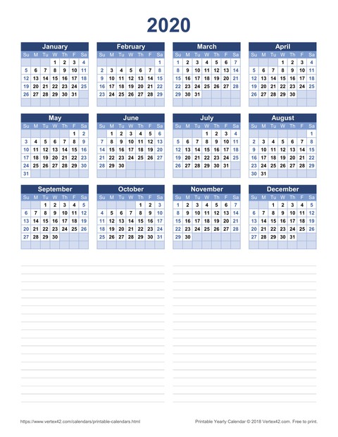 Printable Yearly Calendar | blue |