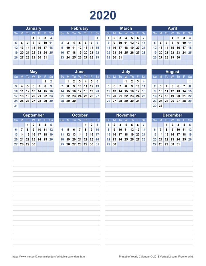 Printable Yearly Calendar | blue |