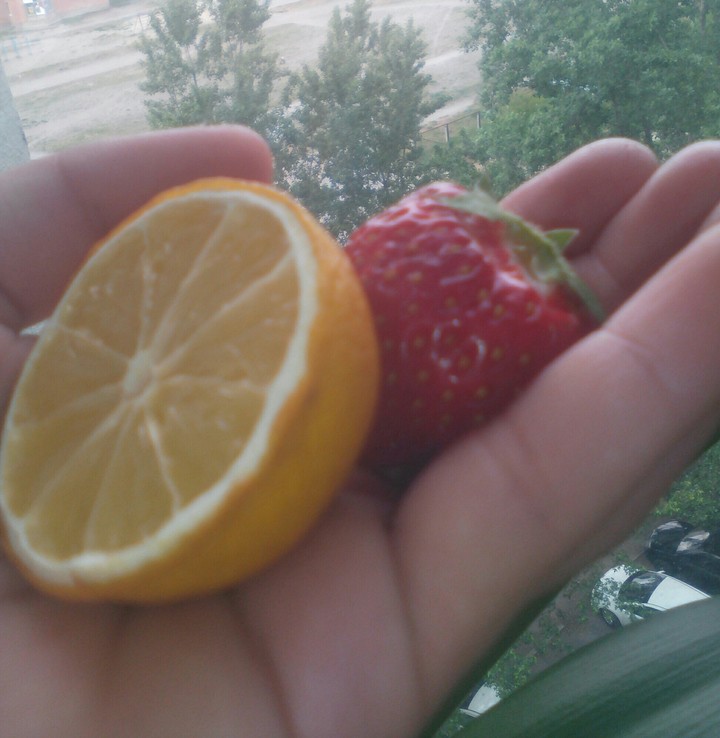 strawberry and lemon in hand