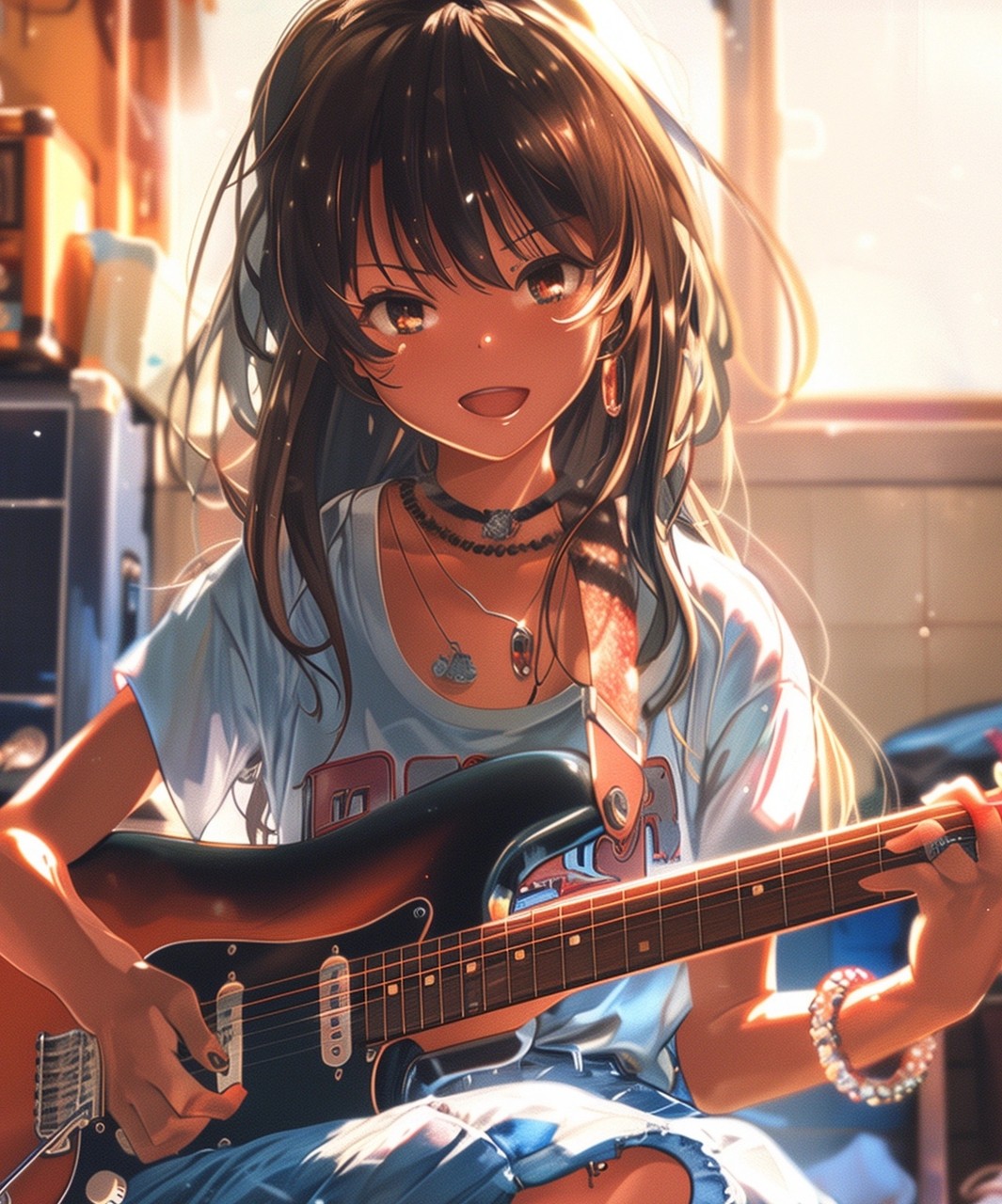 Girl anime playing guitar