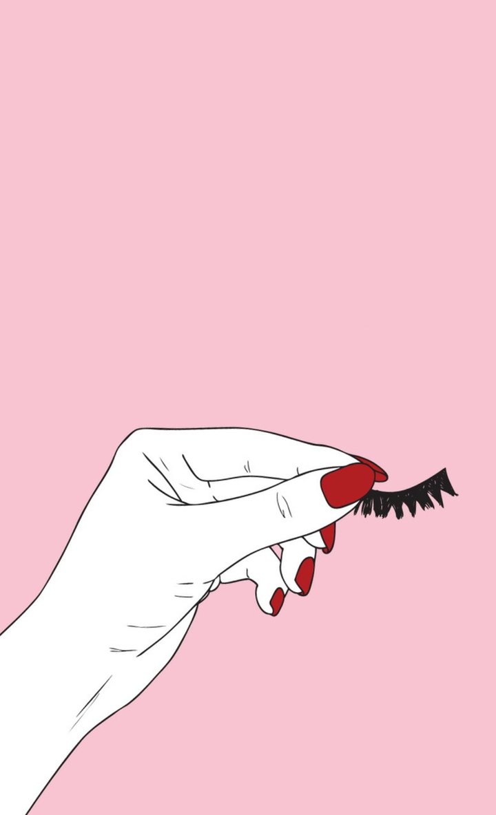 Red nails with eyelash