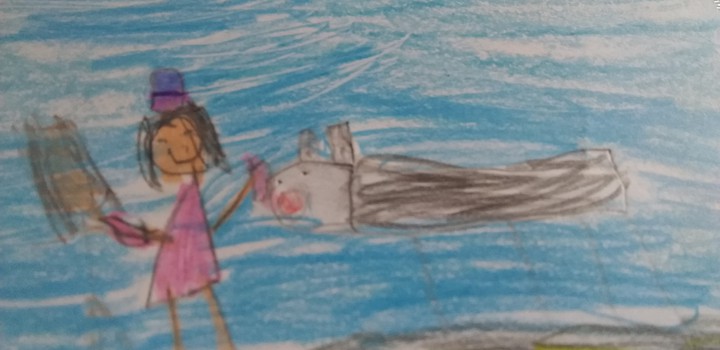 um desenho a menina dano comida para o Coelho