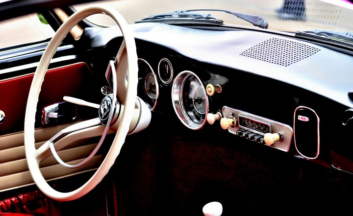 Inside a classic car