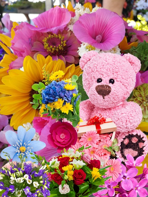 Zum verschenken Blumen und Teddy