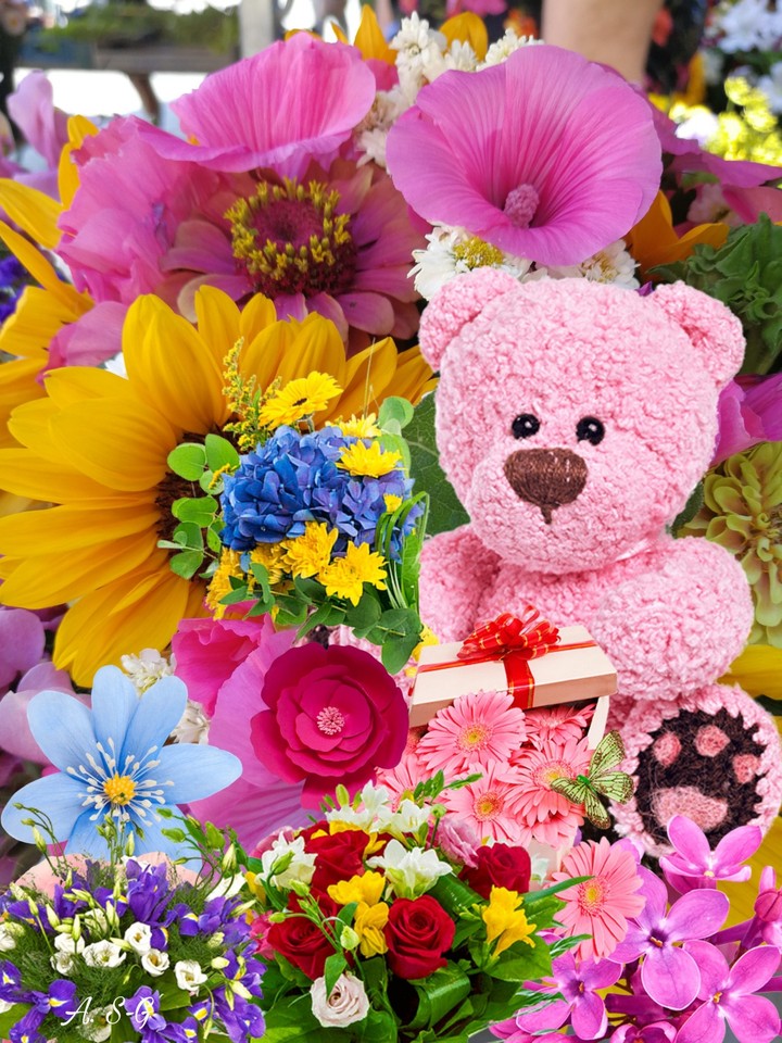 Zum verschenken Blumen und Teddy
