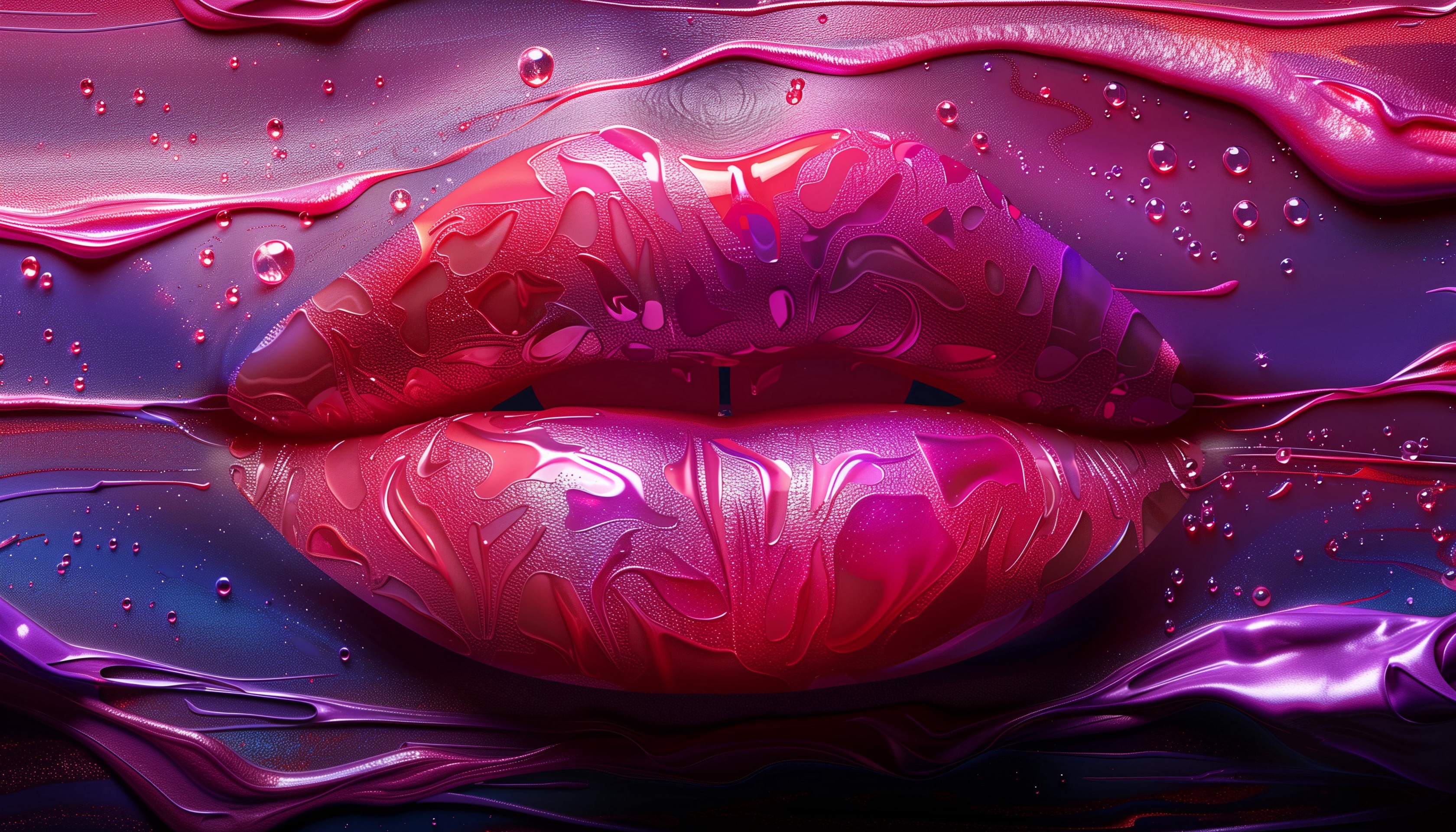 lips emerging through liquid glossy texture wallpaper background