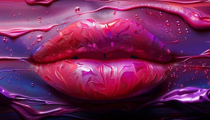 lips emerging through liquid glossy texture wallpaper background