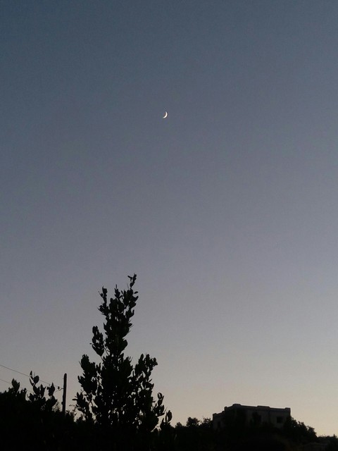 The moon at the sunset