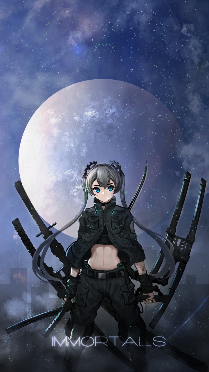 Anime moon and cyberpank girl mobile 4k wallpapers