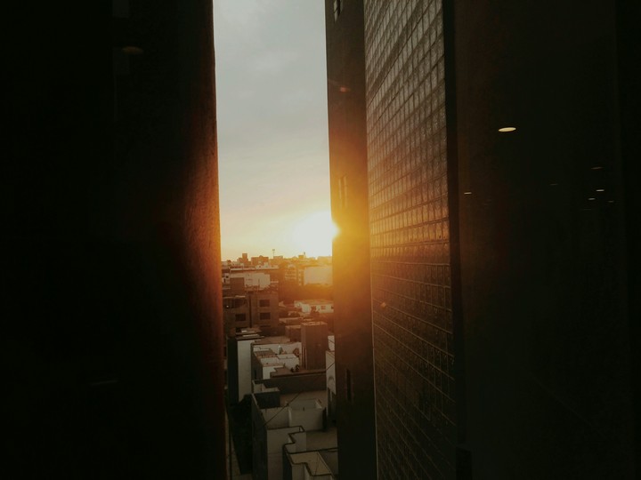 sunset in a bulding