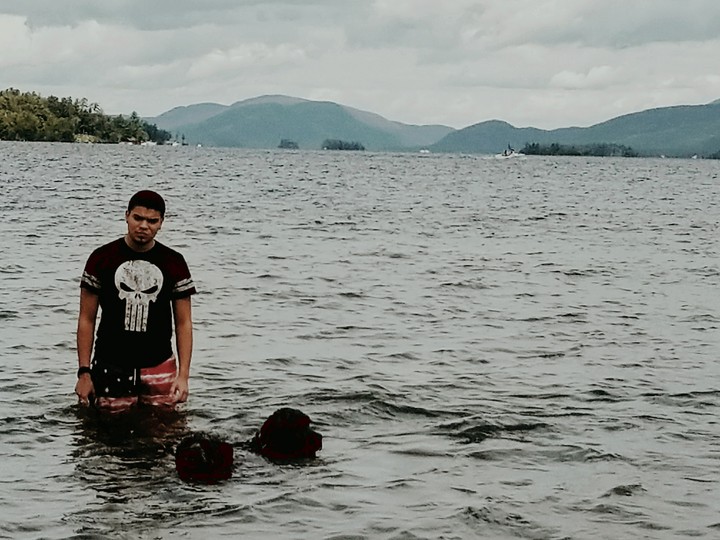 Lake george N.Y.. with my son and dogs