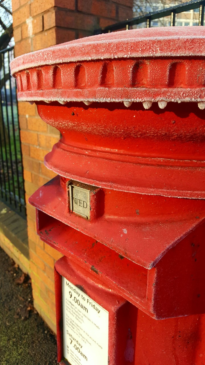 frosty red post box