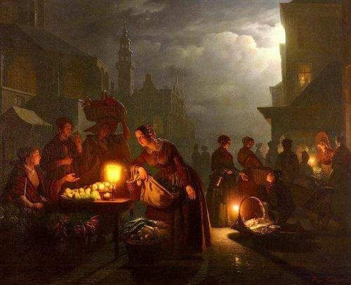التسوق على ضوء الشموع والقمر للهولندي بيتروس فان 1806-1870م