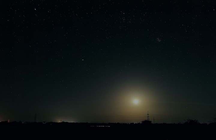 night, stars, dark, black, moon