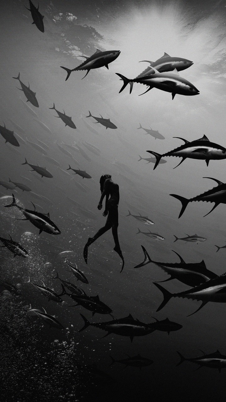 Girl with Fishes around (High-class Quality)