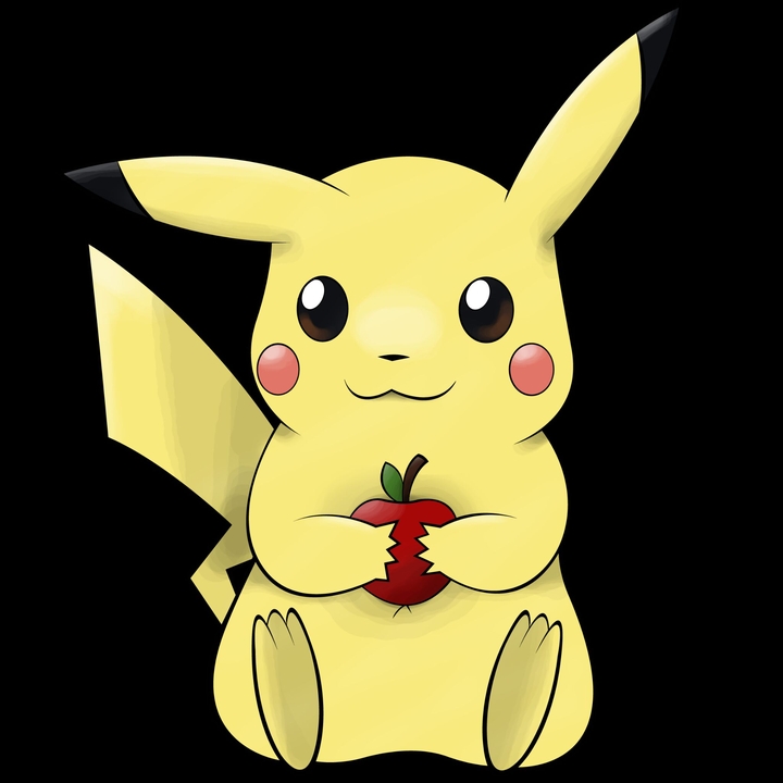 Pikachu eating apple