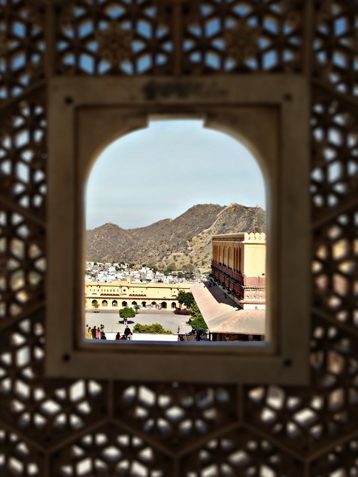 Amer fort view through a window