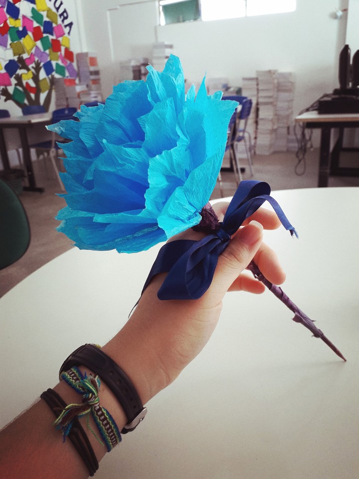 Blue Crepe Paper Flower