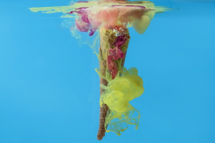 Ice cream drop on water