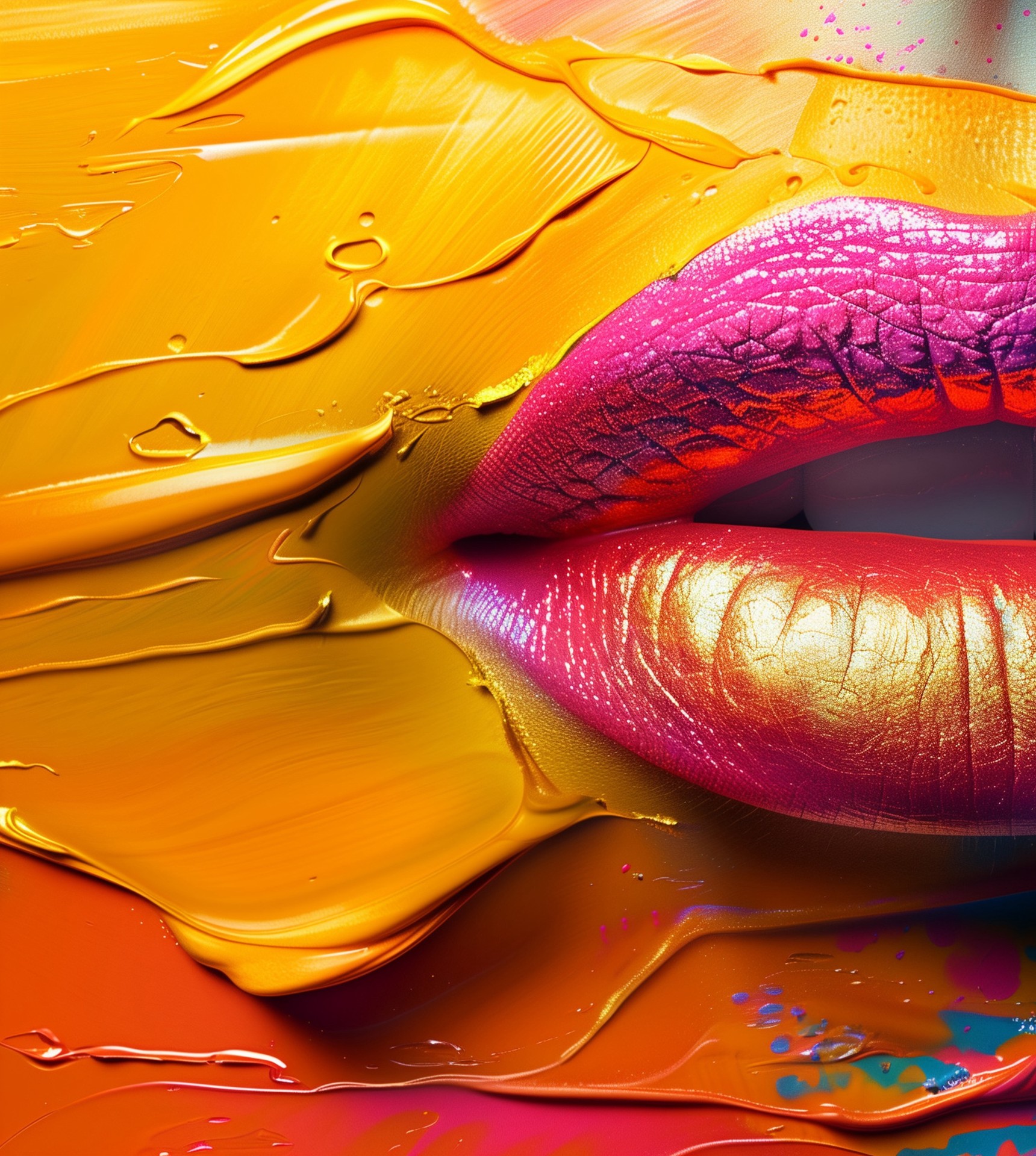 lips emerging through liquid glossy texture wallpaper background