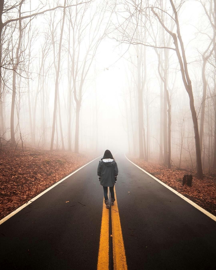 Lone walker in winter