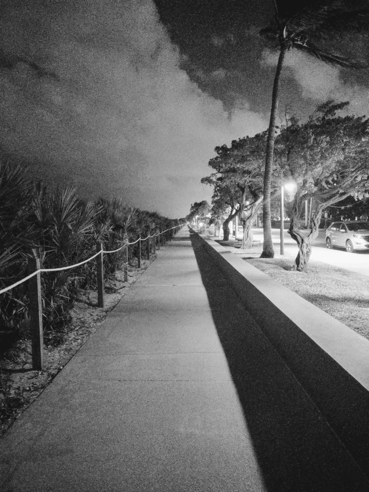Nightmode Black and White Sidewalk