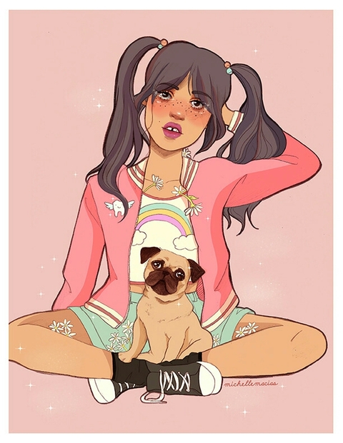 cute girl with pug