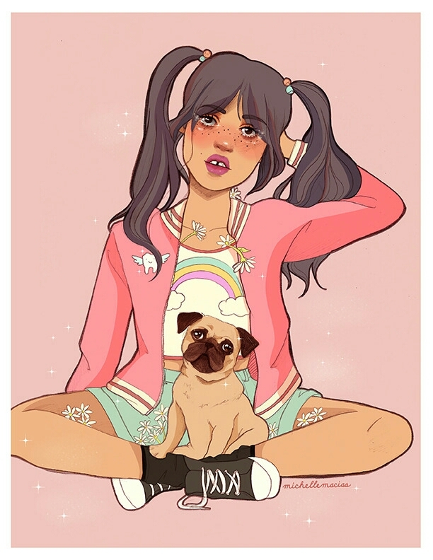 cute girl with pug