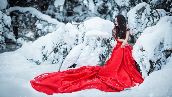 girl in red dress