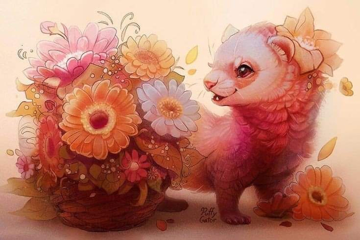 la comadreja con flores