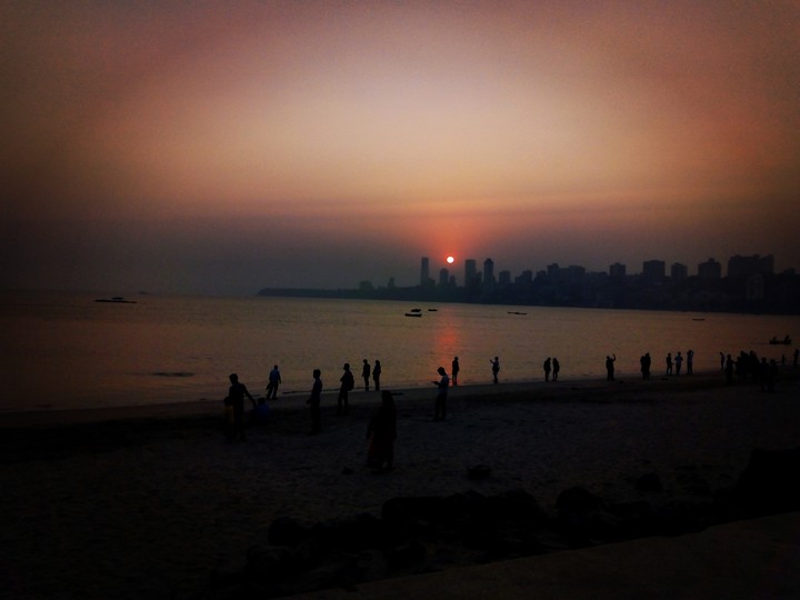 Sunset at Marine Drive, Mumbai.